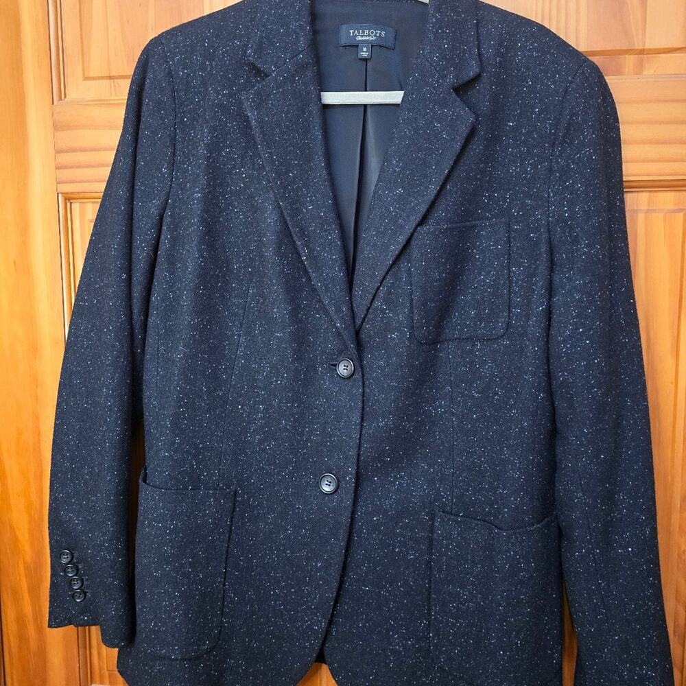 Talbots Petites Speckled Black 2 Button Wool Blend Blazer Jacket Size 16 - Picture 1 of 4
